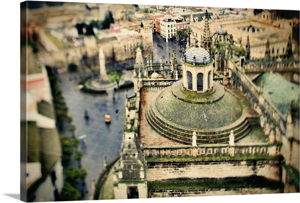 View of the roof of the Cathedral from the top of the Giralda tower, Seville, Spain. Tilted lens used for a shallower dept...