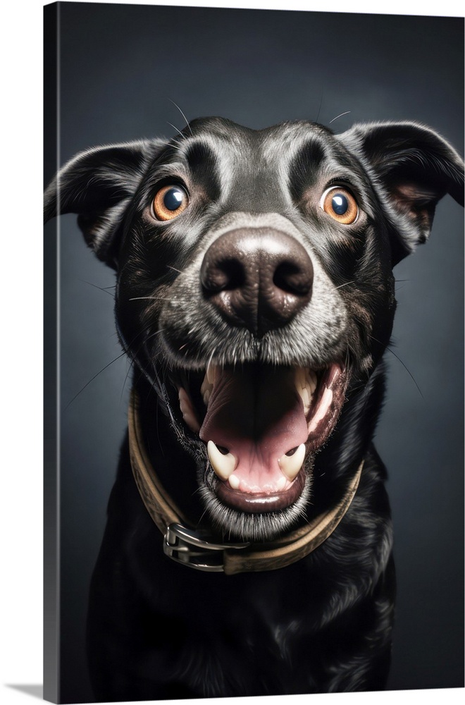 Close up of smiling dog with happy expression