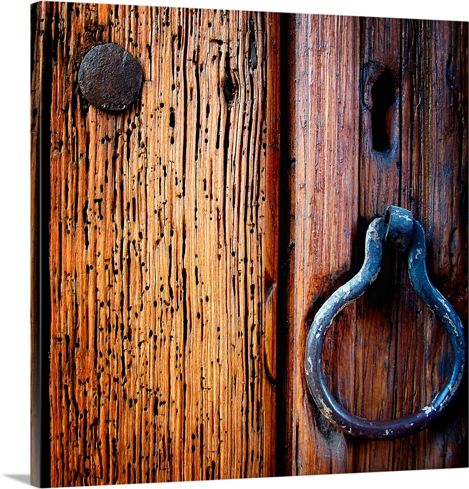 Close up of a wooden door and knocker