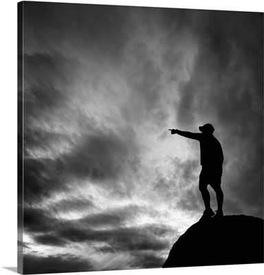 Leadership silhouette man and sky in black and white