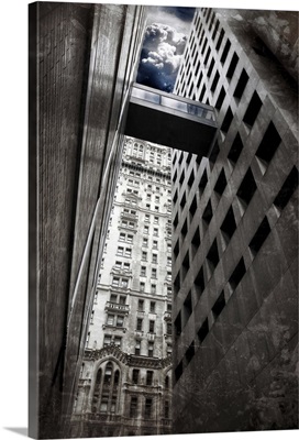 Narrow street between skyscrapers in Wall Street, New York City