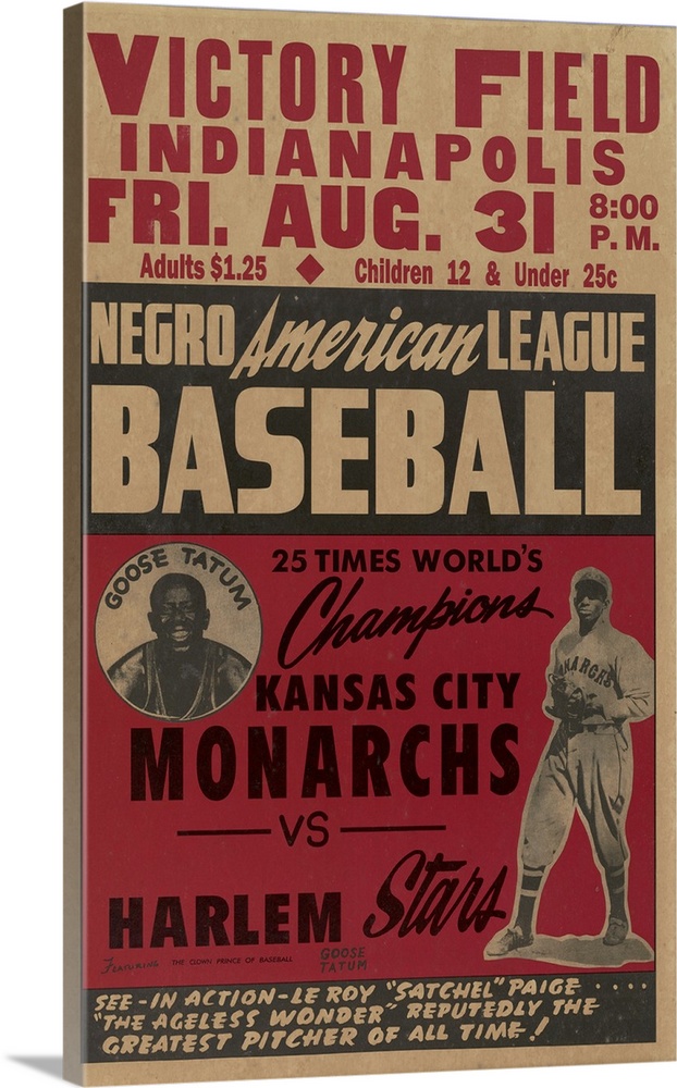 A Negro American League baseball poster featuring Satchel Paige and Goose Tatum.