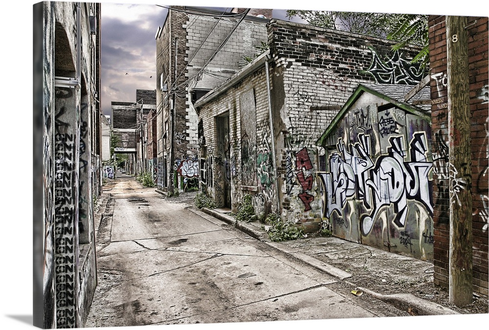 A back alley with graffiti
