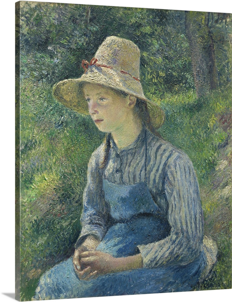 Camille Pissarro (French, 1830 - 1903). Summer scene with girl sitting wearing hat in shade.