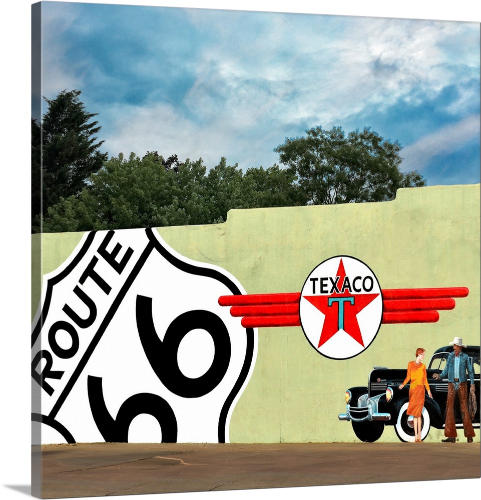 Wall mural with Route 66 and Texaco in USA.