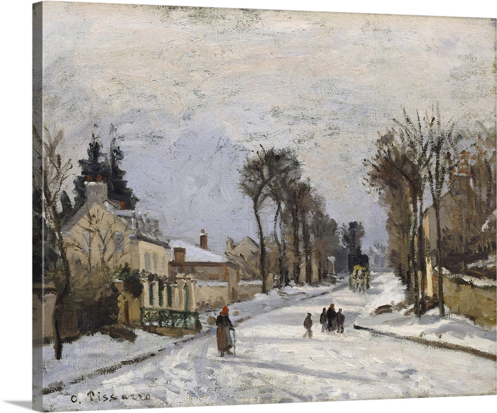 Camille Pissarro (Danish, 1831-1903). 'Route to Versailles, Louveciennes,' 1869. Oil on canvas. Winter street scene.