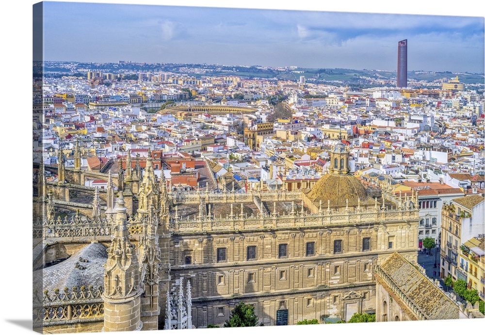Westward view of the city of Seville from the Giralda tower, Spain.