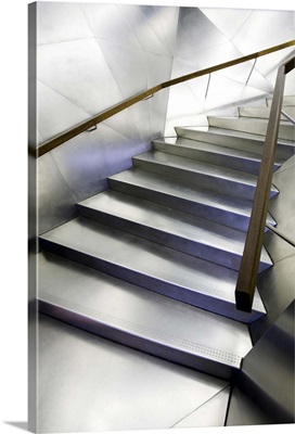 Stainless steel staircase in the entrace to Caixa Forum building, Madrid, Spain