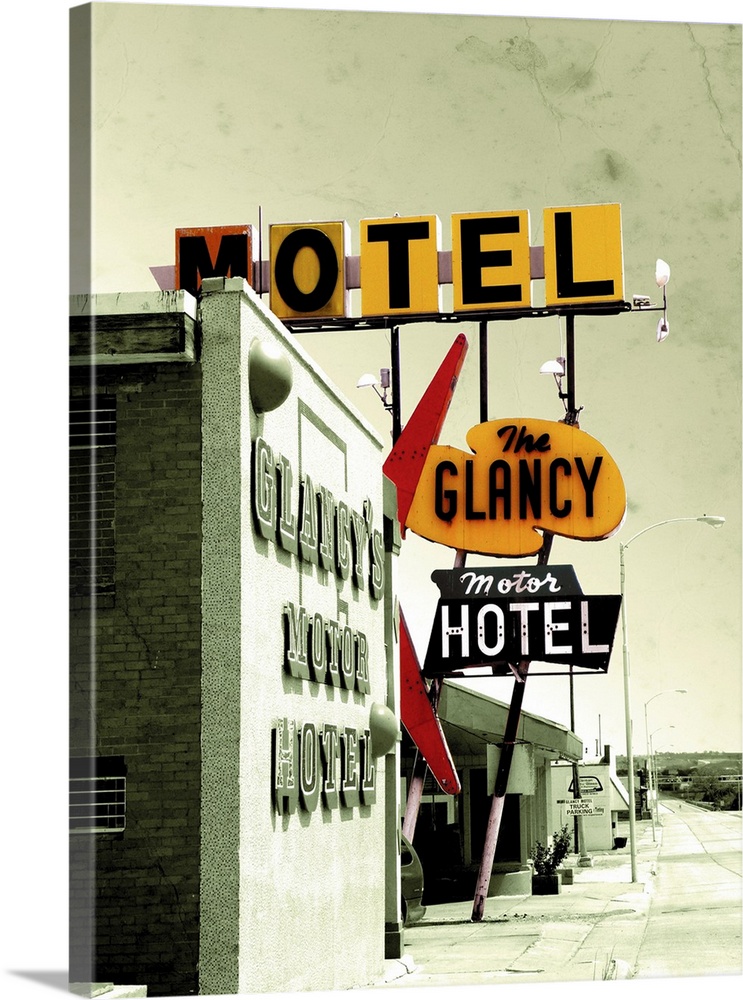 Edited vintage scene in USA with motel signs.