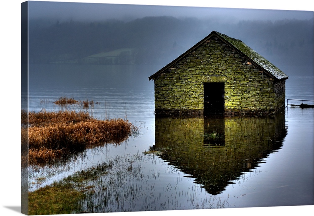 An old flooded boat house on Lake Windermere