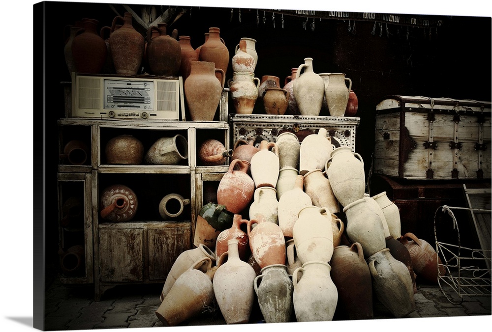 Ceramic pots piled up outside a shop in Turkey