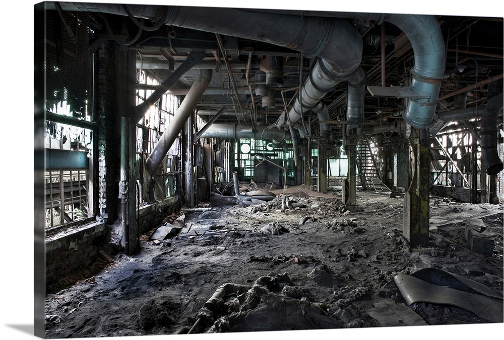 Interior view of a derelict factory