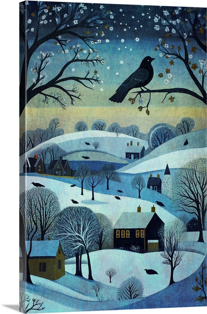 A festive winter scene across the sussex landscape in England. with a black crow.