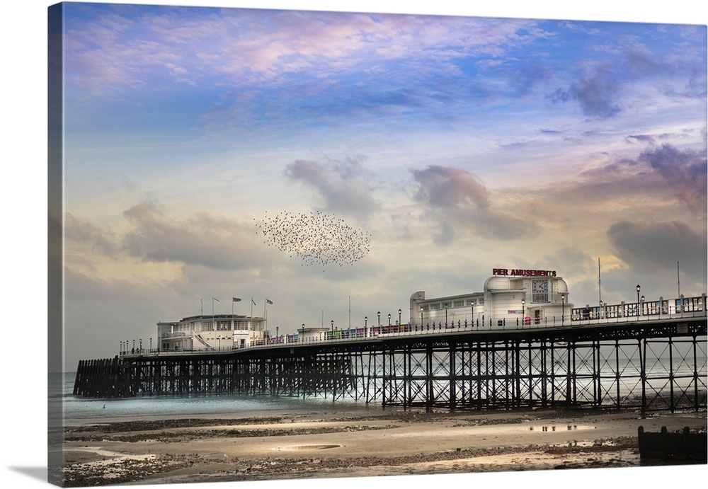 Coastal view in West Sussex, England. Worthing Pier is a pier in Worthing, West Sussex, England. Designed by Sir Robert Ra...