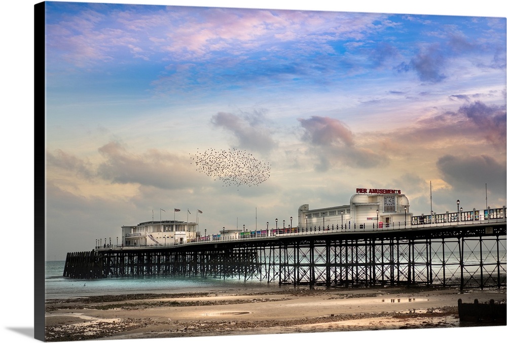Coastal view in West Sussex, England. Worthing Pier is a pier in Worthing, West Sussex, England. Designed by Sir Robert Ra...