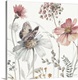 image thumbnail of A square decorative watercolor painting of a group of country wild flowers and butterfly on a white background.