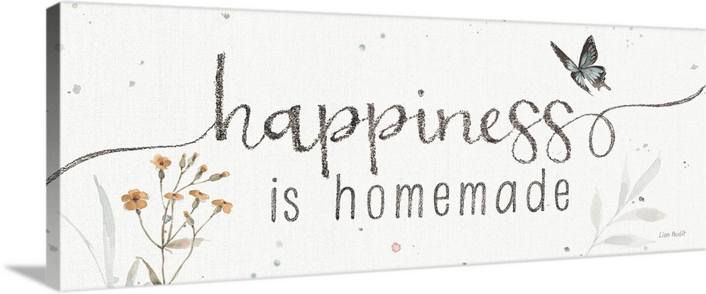 Decorative artwork featuring the words, 'happiness is homemade'.