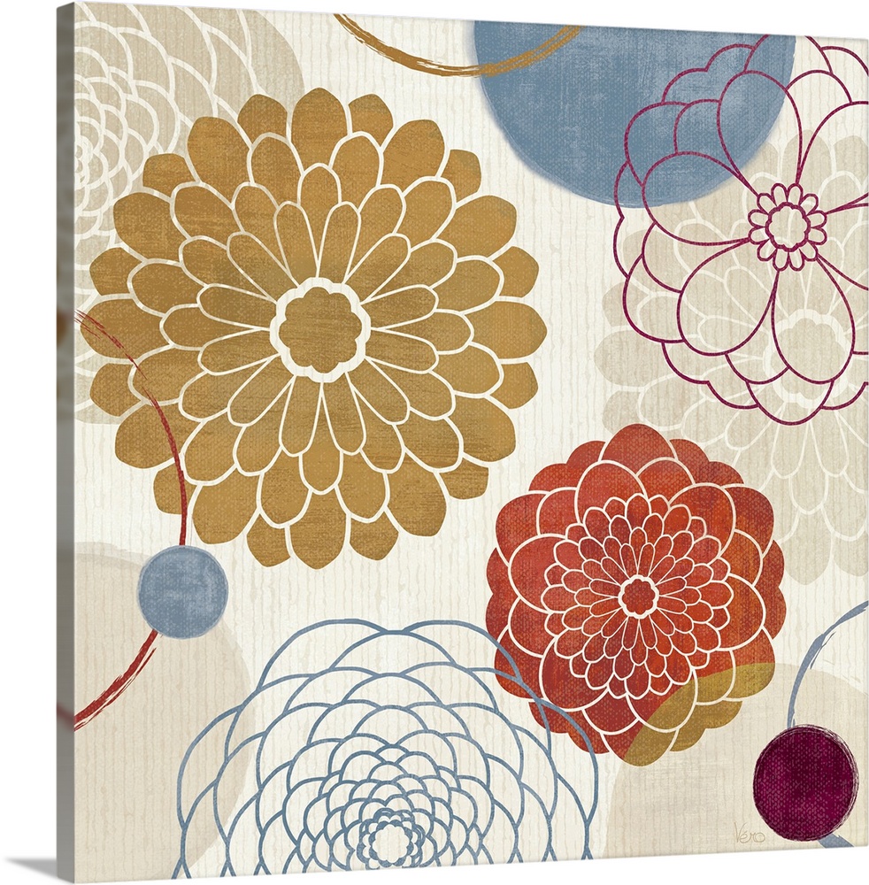 Decorative artwork perfect for the home of different designed flowers that are scattered about the print.
