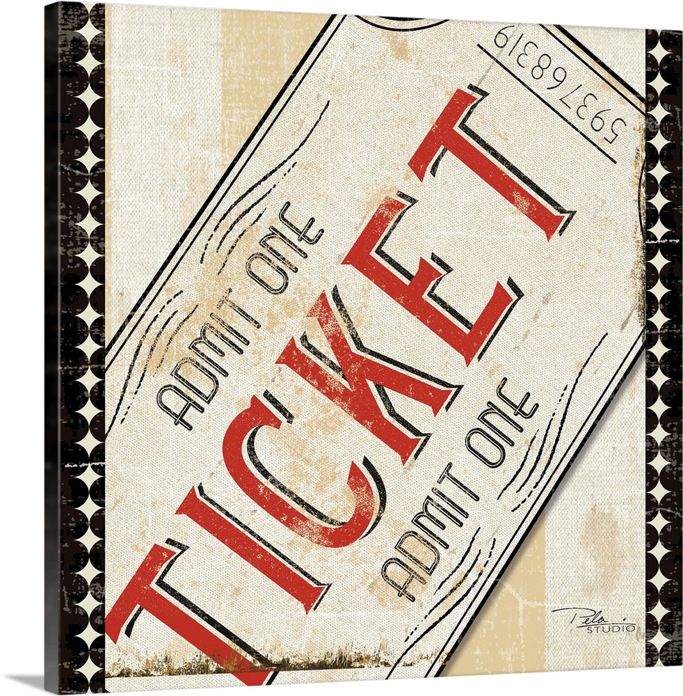 Contemporary artwork of a close-up of a movie theater ticket.