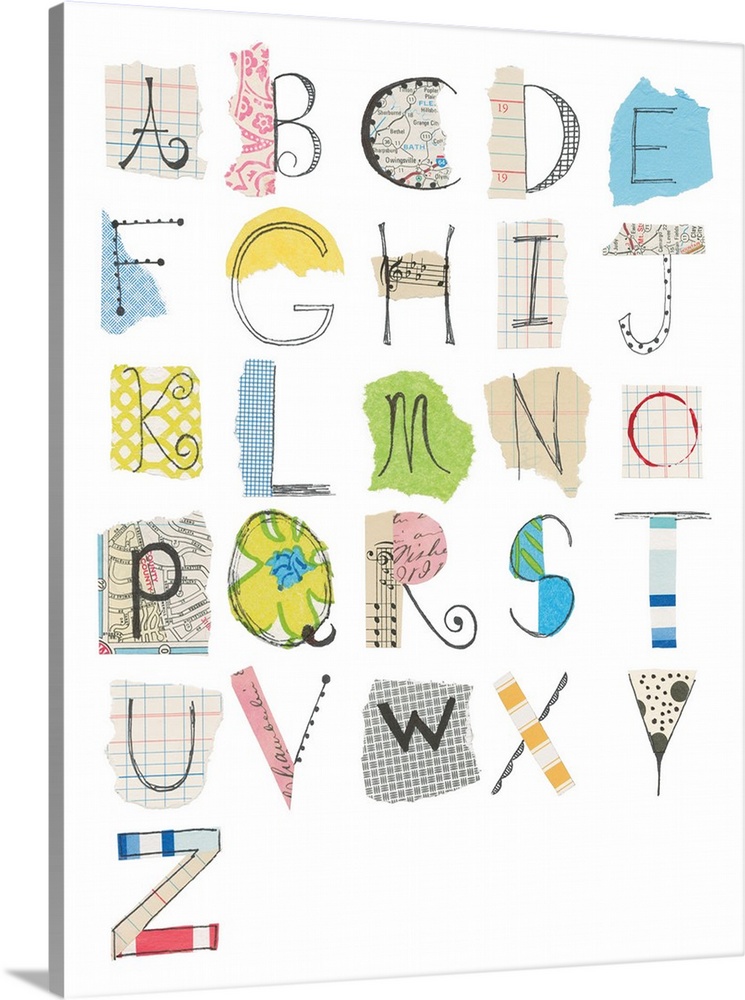 An alphabet of letters made from clippings of random print.
