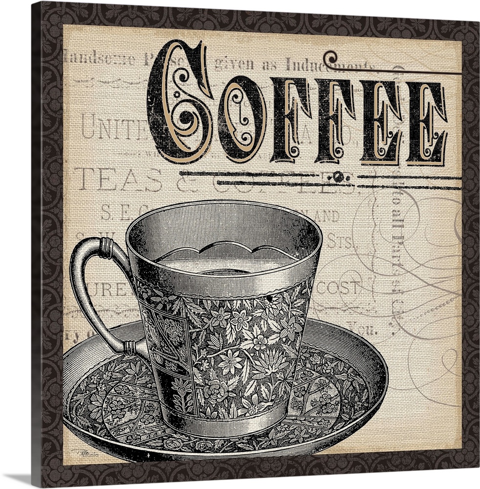 Contemporary artwork of a coffee cup with the word "Coffee" at the top of the image.