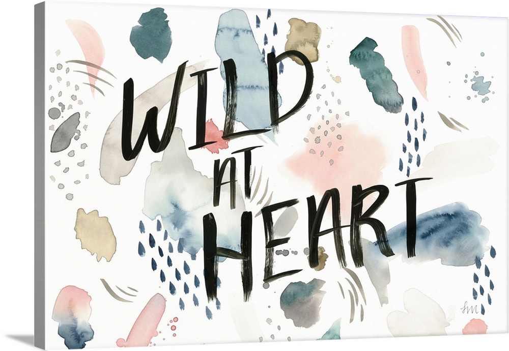 Watercolor boho decor with the phrase "Wild At Heart" written in black on the top.