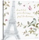 image thumbnail of Square watercolor painting of the Eiffel Tower surrounded by flowers, leaves, butterflies, and a blue song bird with the q...