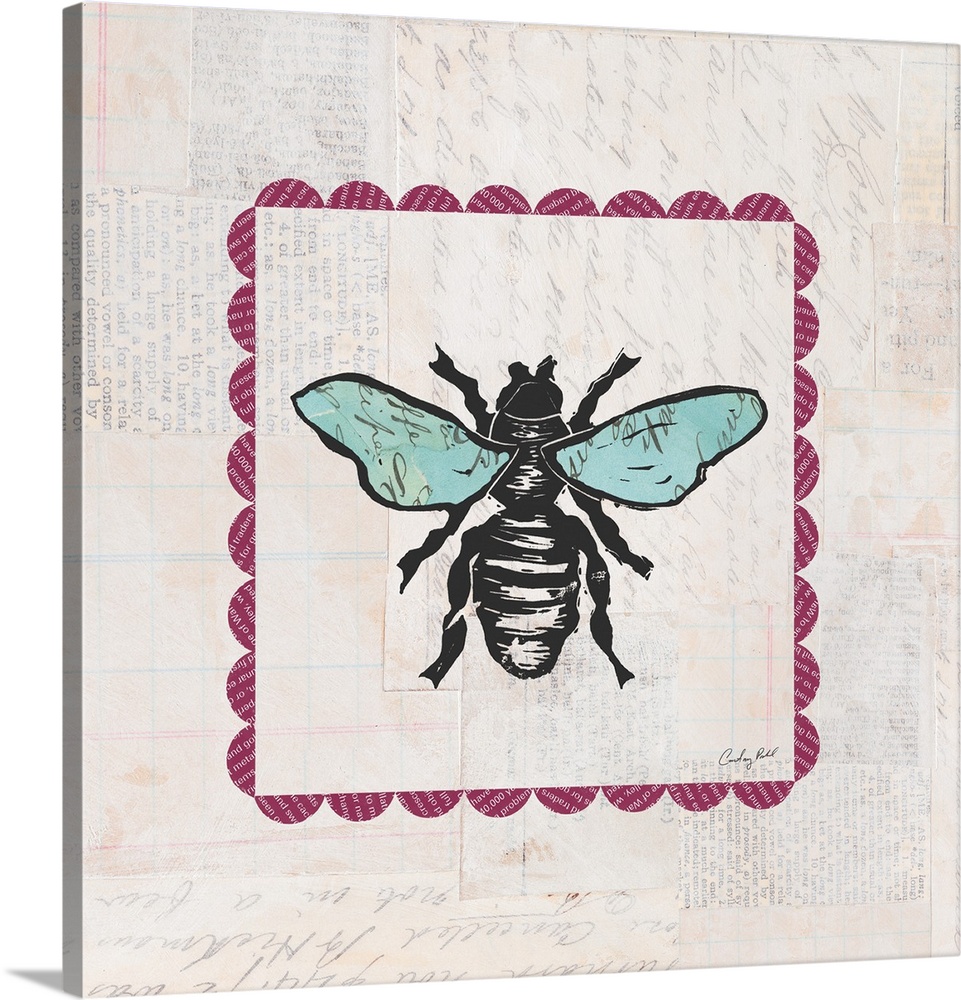 Bee Stamp Bright | Canvas Wall Art | 16x16 | Great Big Canvas