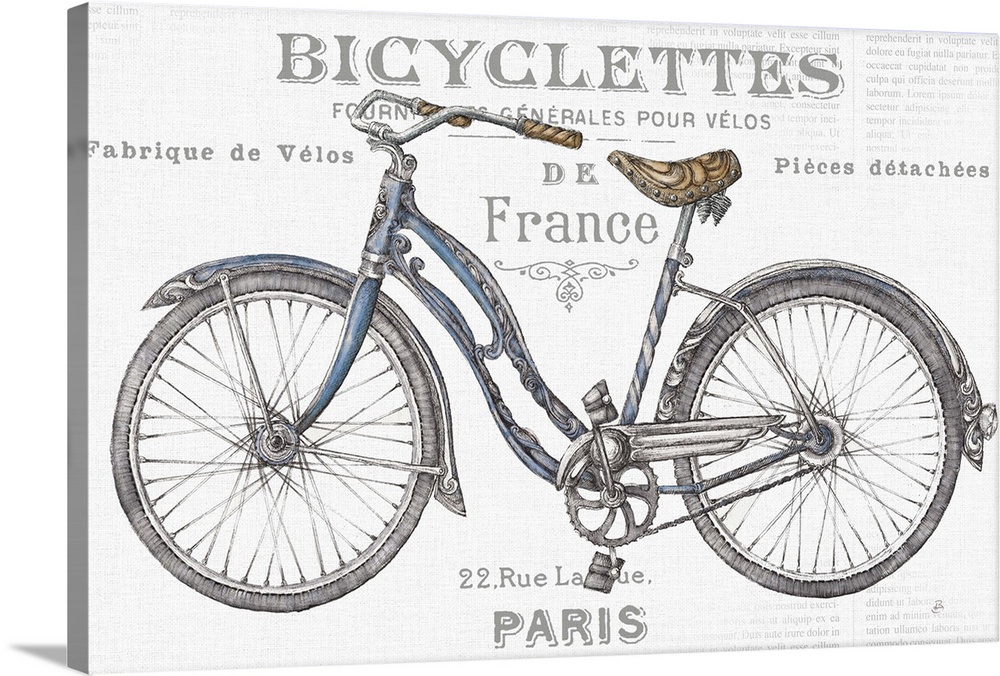 French vintage style bicycle advertisement with French text.