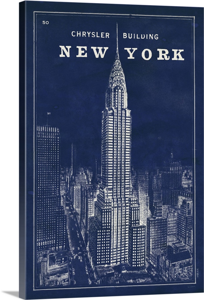 Vintage style blueprint artwork of the Chrysler building in New York city.