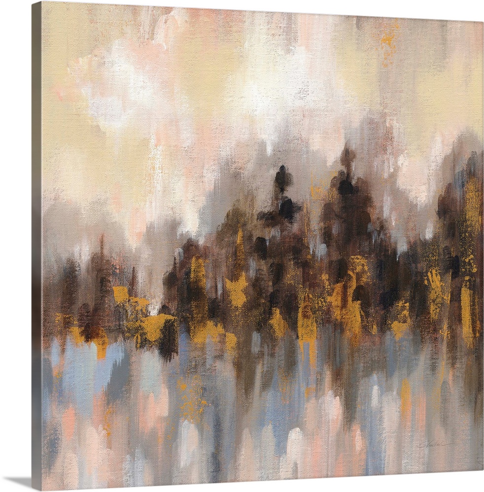 Contemporary artwork featuring short vertical brush strokes to create an abstract forest.