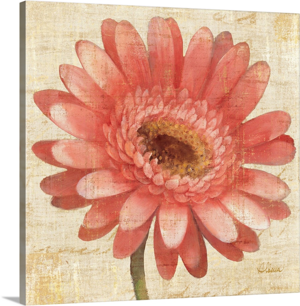 Contemporary artwork of a blooming pink flower close-up in the frame of the image.