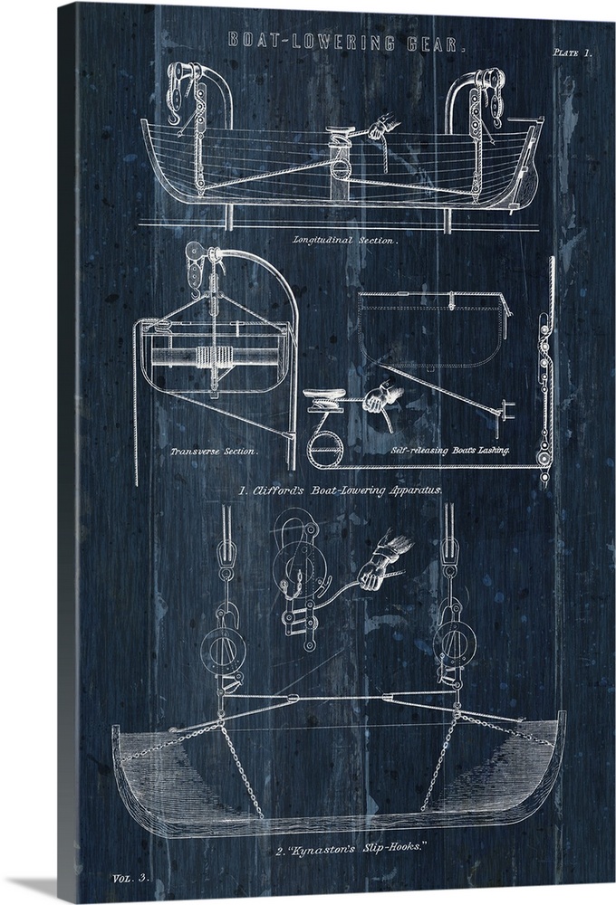 Blueprint plans of a boat with close up of various parts.