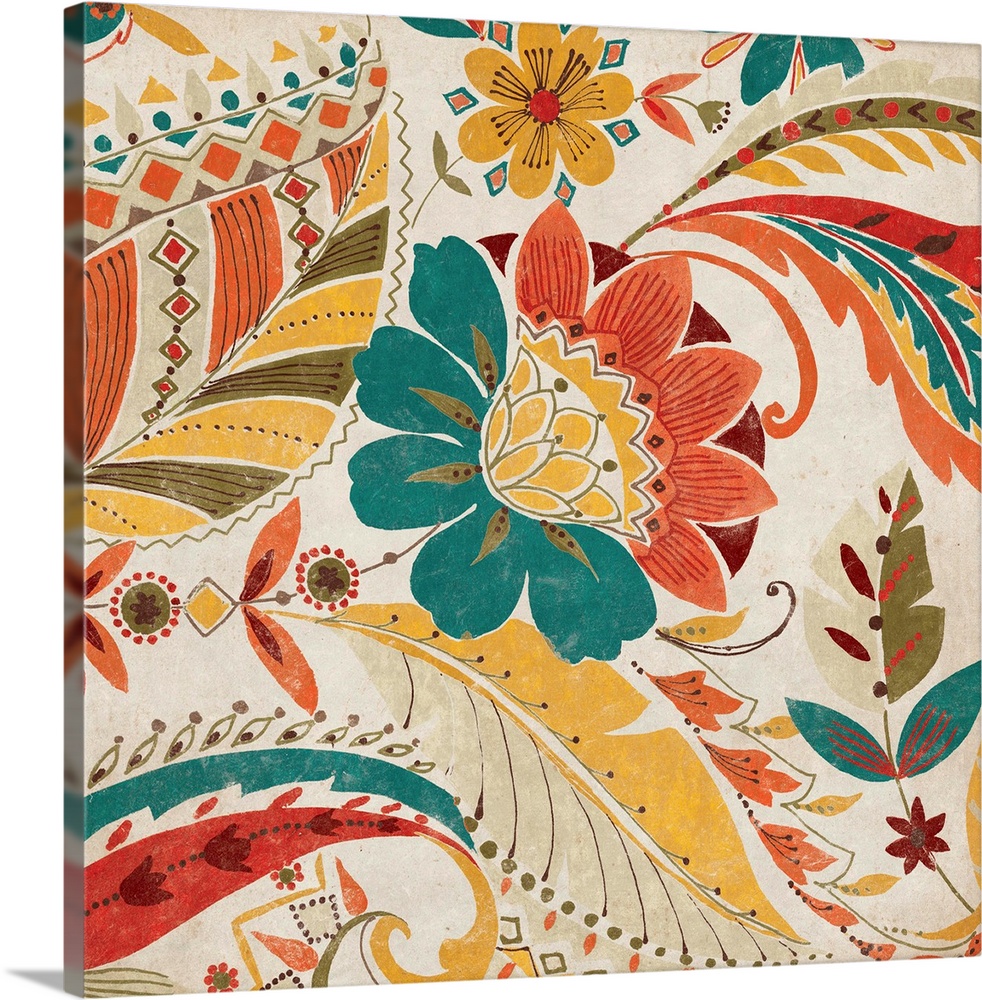 Contemporary home decor artwork of an ornate and decorative floral pattern.