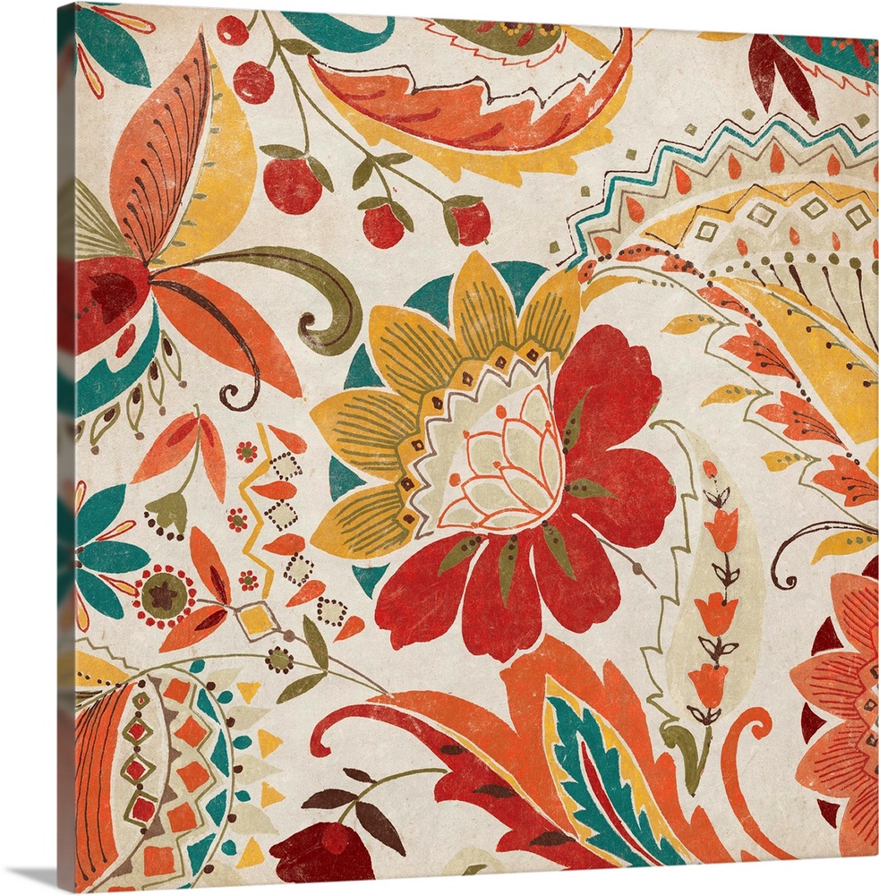 Contemporary home decor artwork of an ornate and decorative floral pattern.