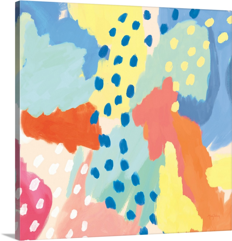 Decorative abstract art featuring brightly colored sections and dots as accents.