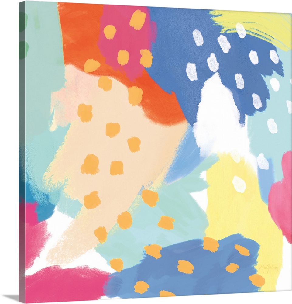 Decorative abstract art featuring brightly colored sections and dots as accents.