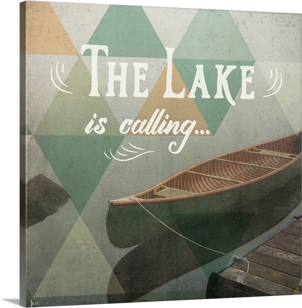 Typography art against a photograph of a canoe on a foggy lake.