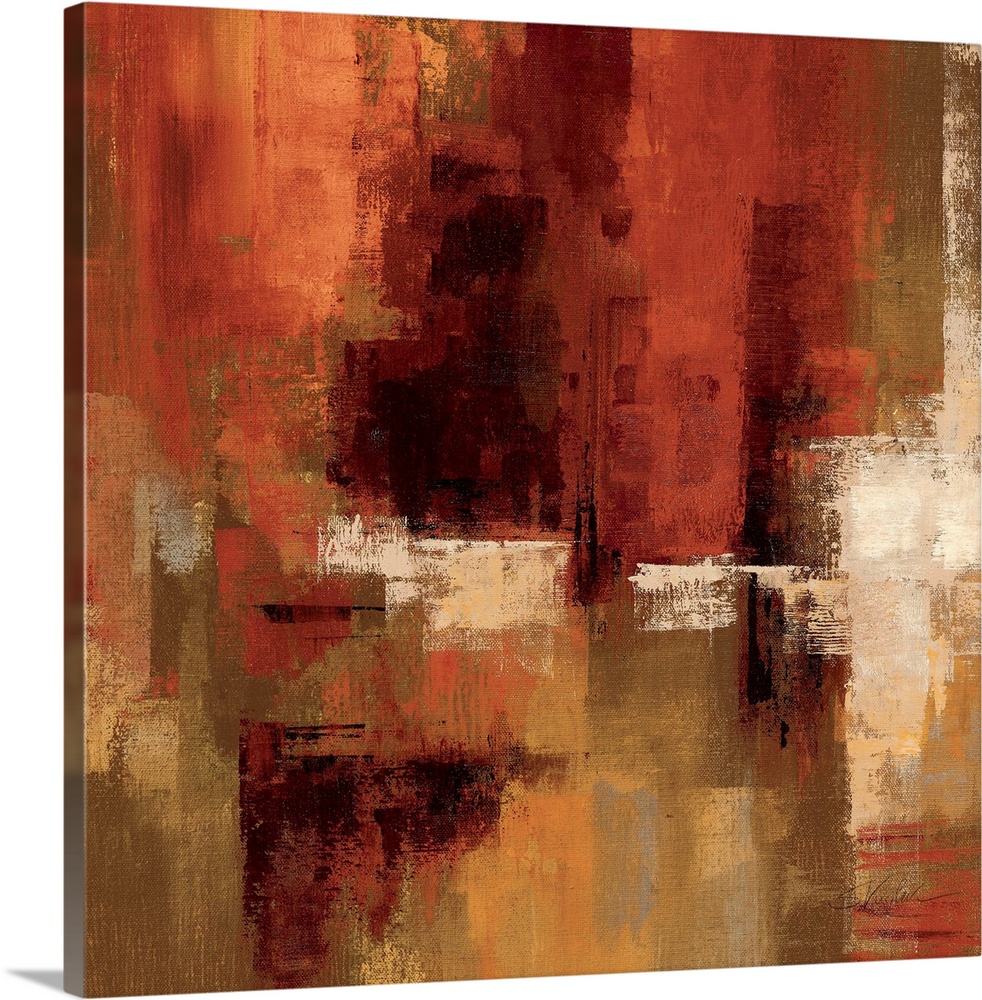 An abstract piece of art with brush strokes of earthy tones giving the painting depth.