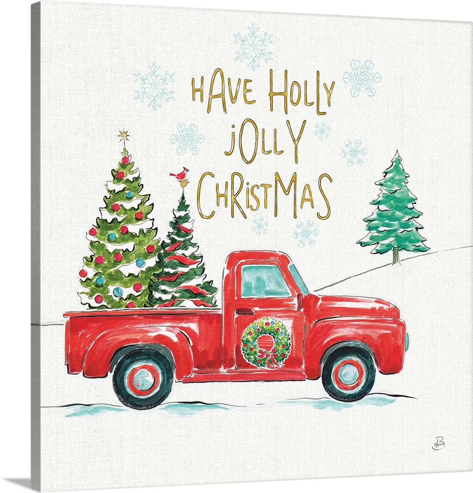 Decorative Christmas themed artwork with the phrase "Have a holly jolly Christmas" written at the top and an illustration ...