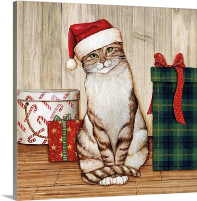 Christmas Kitty on Planked Wood