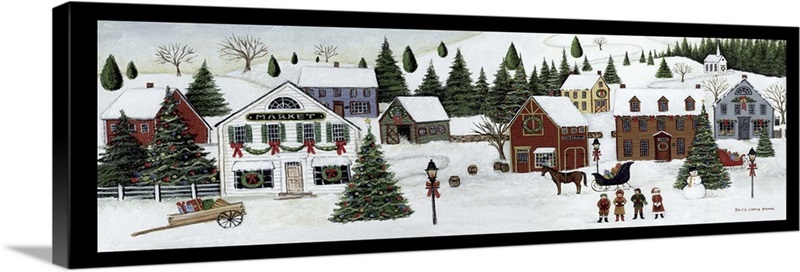 Christmas Valley Village with Black Border Wall Art, Canvas Prints ...