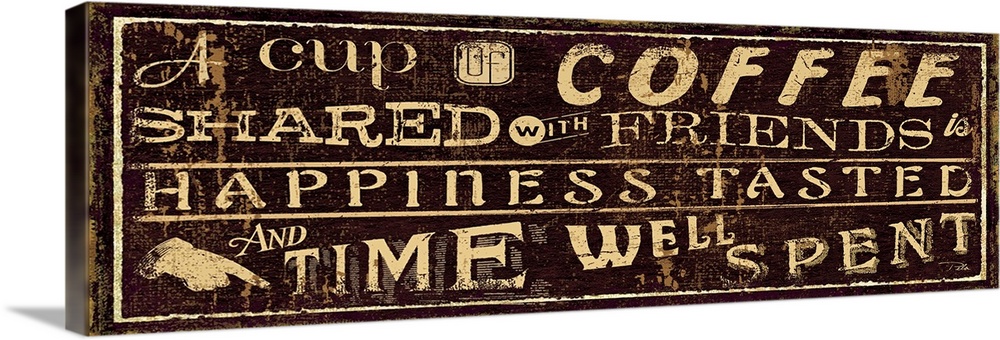 Decorative artwork perfect for the kitchen of a stressed brown background with beige colored text describing coffee.
