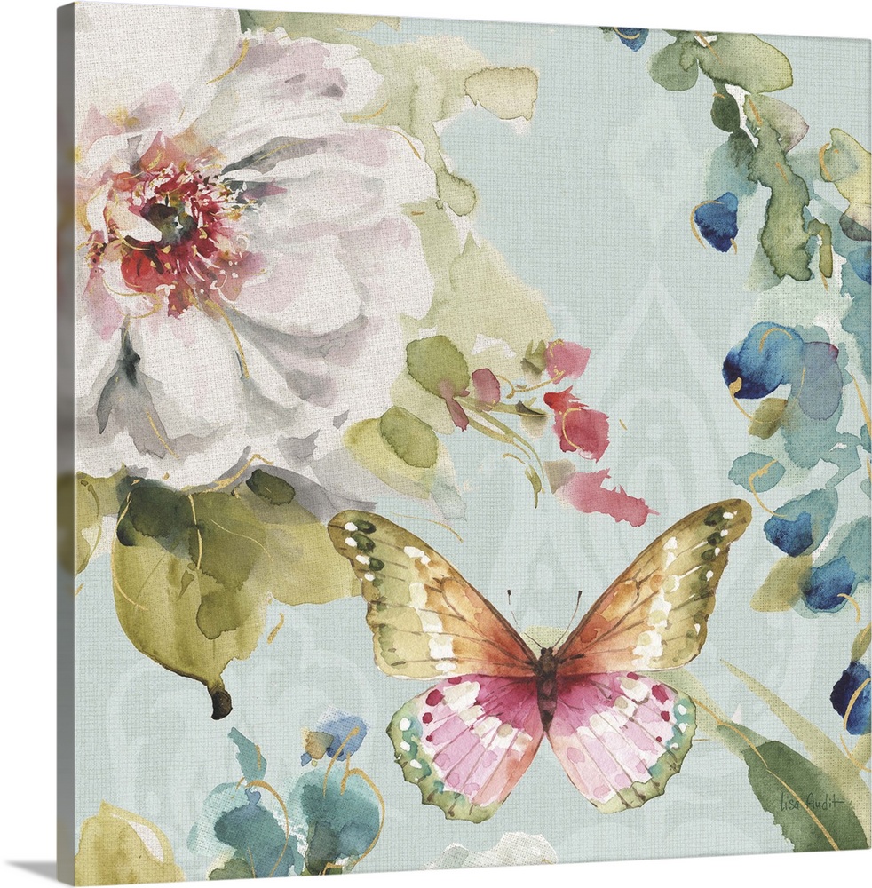 Contemporary home decor artwork incorporating butterflies and flowers.