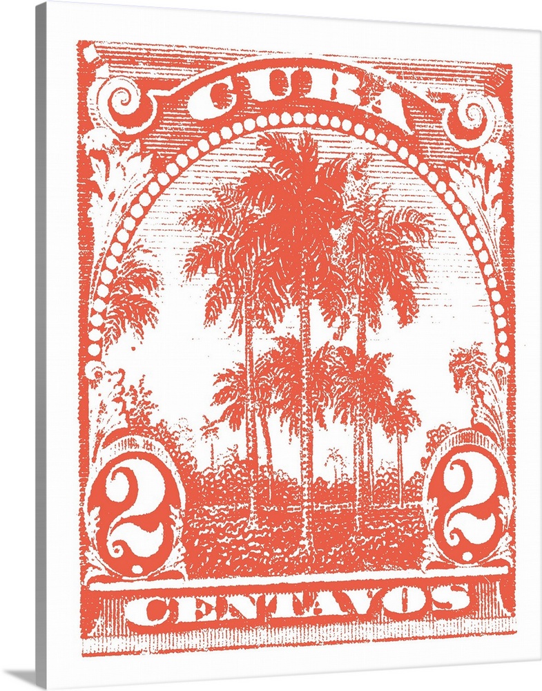 A digital illustration of a Cuba post stamp in red.