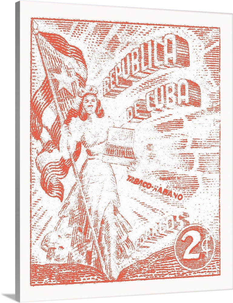 Vintage Cuban stamp in red and white advertising smokeless tobacco for Republic of Cuba Post.