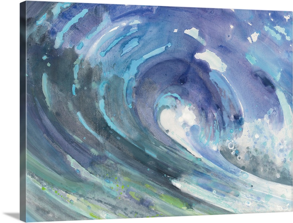 Contemporary painting of the center of a cascading ocean wave.