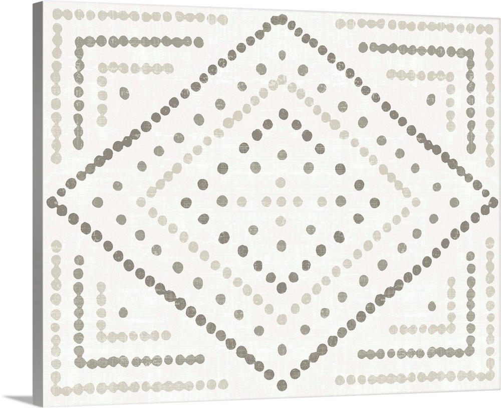Horizontal artwork of a diamond made of small dots in shades of grey.