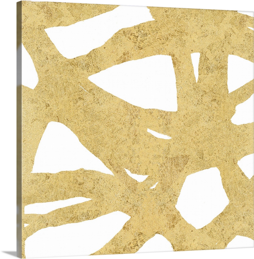 Square abstract art with a gold webbed design on a white background.