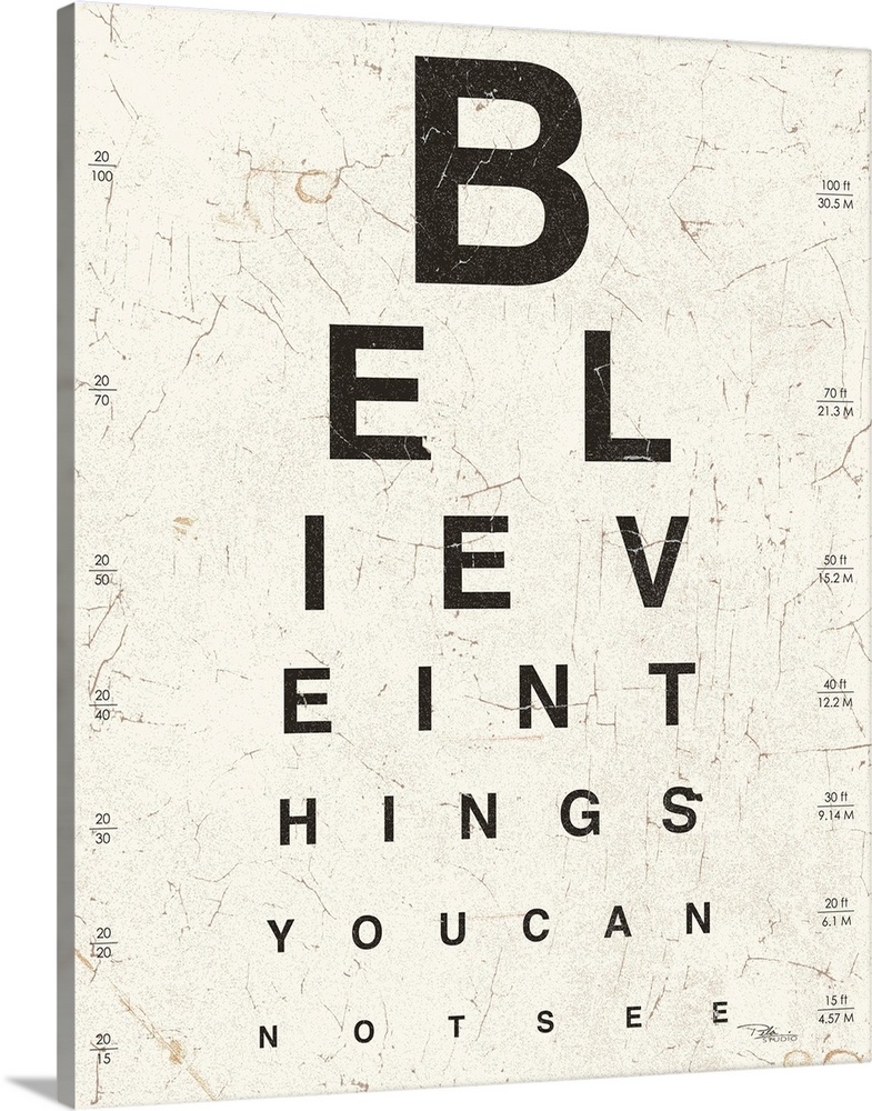 Contemporary artwork of an eye exam chart spelling out an inspirational quote.